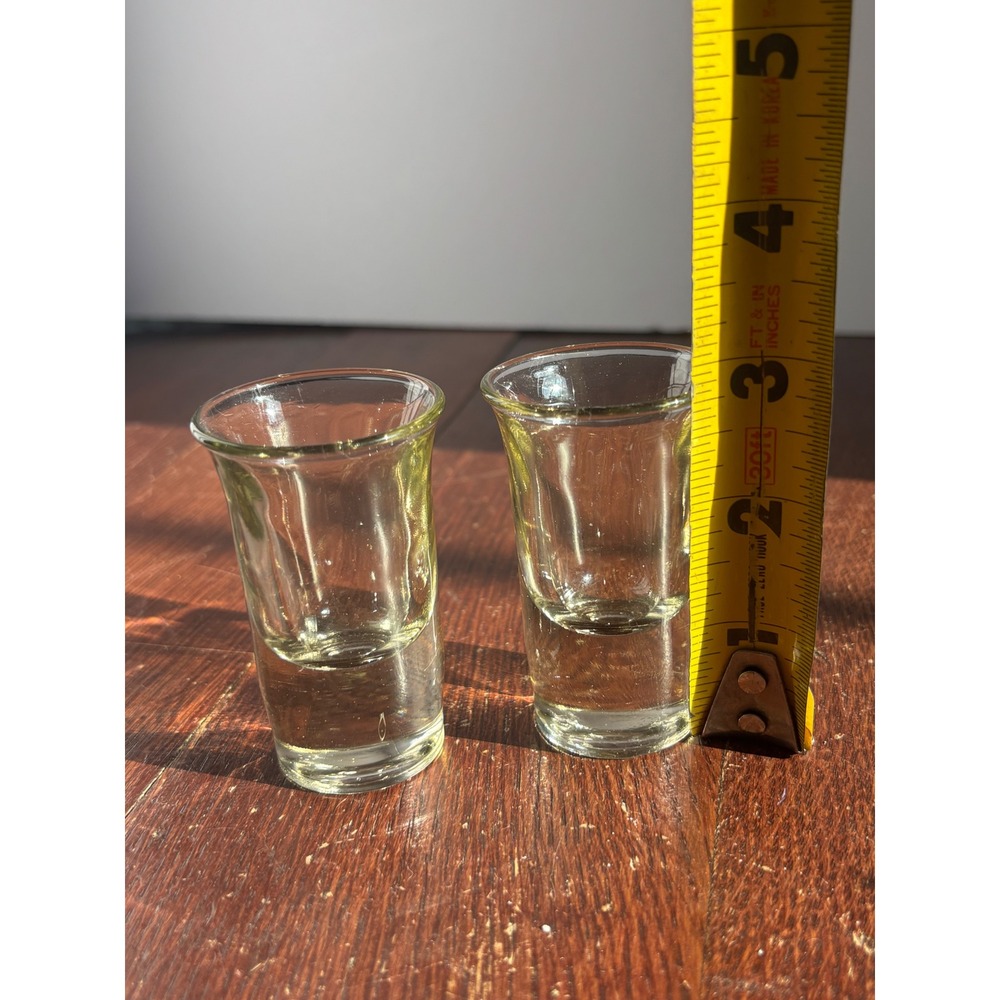 Vintage Heavy Glass Shot Glasses Set of 2 Flared Rim Clear Yellow Tint 2.75in - Picture 2 of 6
